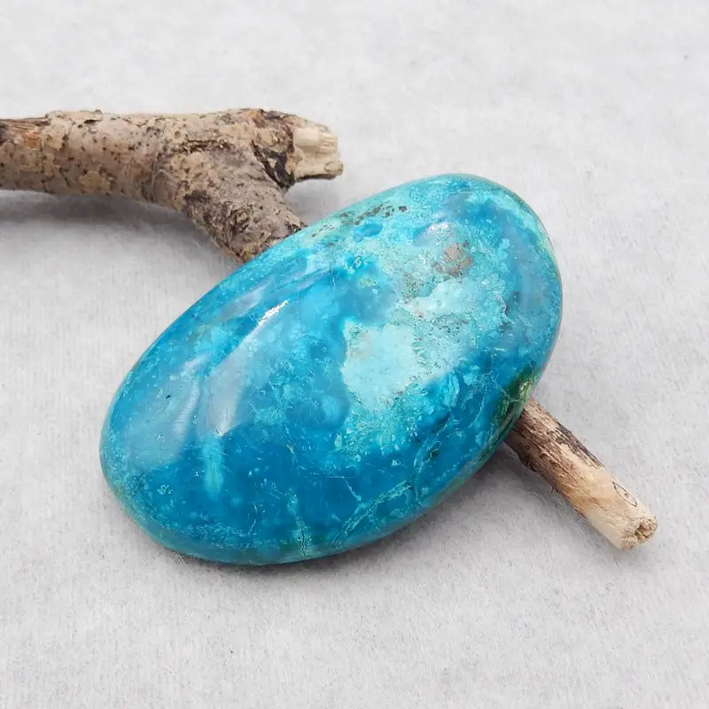 Semiprecious Handmade Natural Stone Chrysocolla Cabochon Flatback Fashion Jewelry Necklace Accessories 49x32x8mm 17g