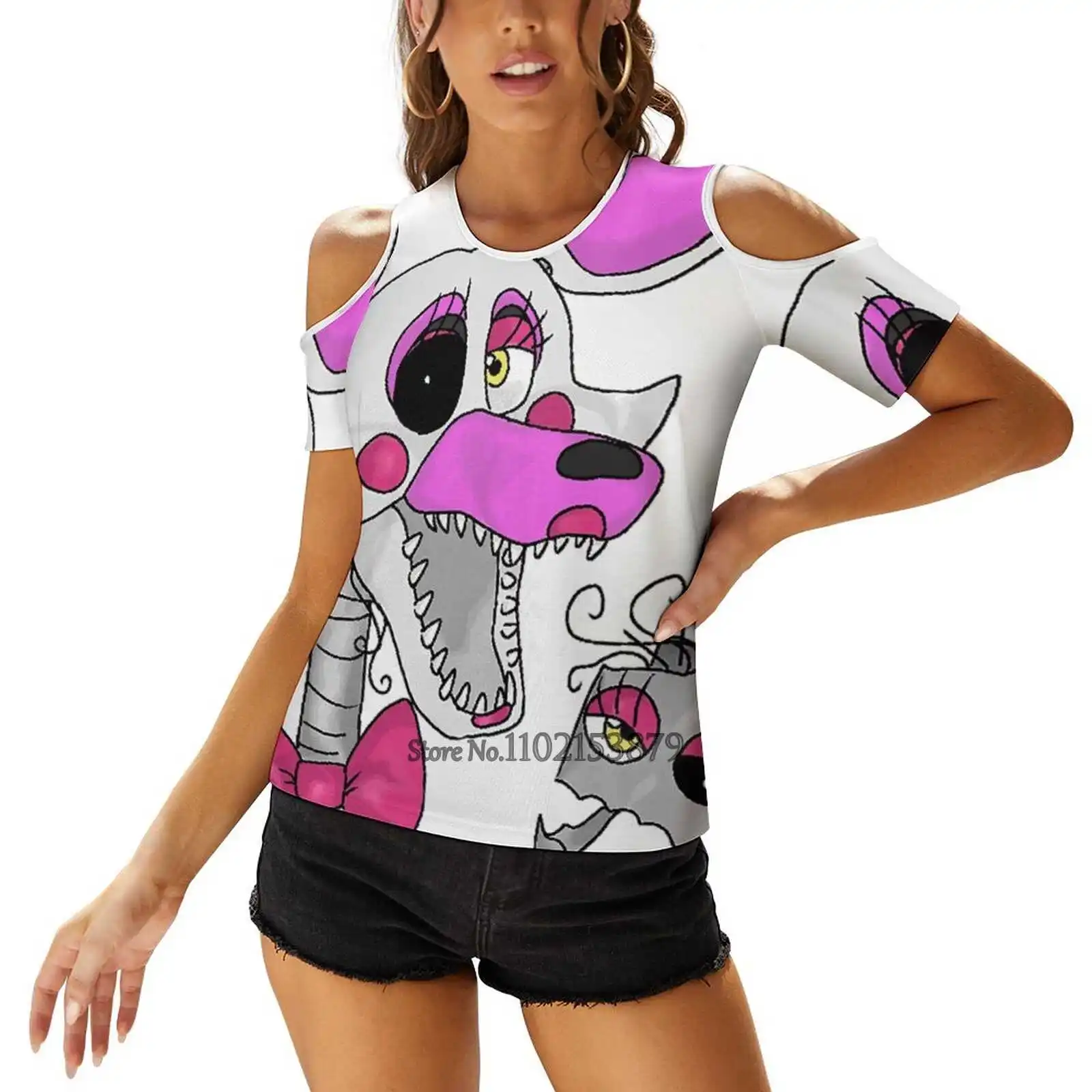 Five Nights At - The Mangle T-Shirt Da Donna Casual A Maniche Corte Top Con Scollo A V Cerniera Tee Magliette Larghe Da Donna Fnaf Five Nights