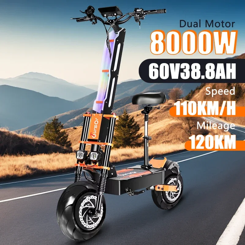 X8 Pro 8000W 60V 38AH Dual Motor Foldable Electric Scooter for Adults 14-inch Tires Top Speed 110KM/H Range 120KM electric scooter