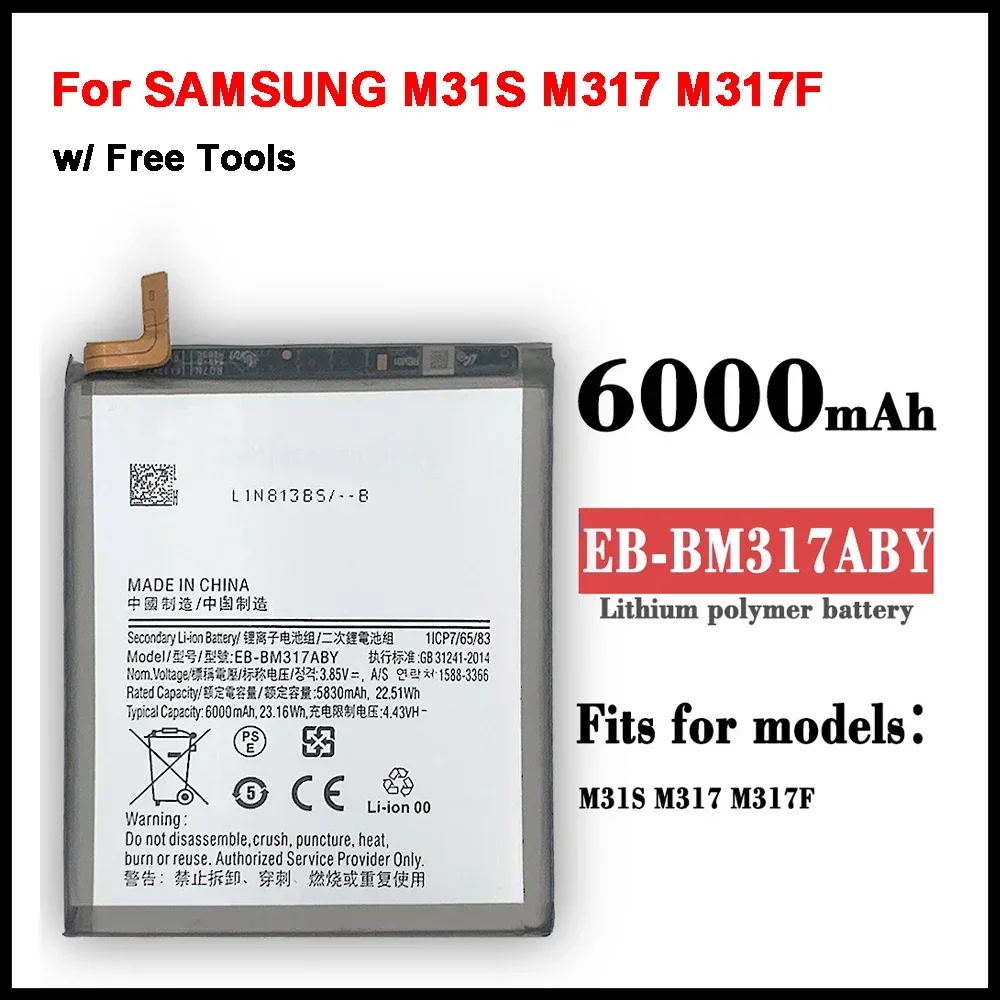 

New EB-BM317ABY Replacement Battery for SAMSUNG GALAXY M31S M317 M317F Mobile Phone Bateria + Tools