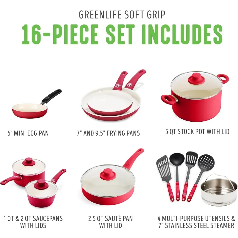 GreenLife, Soft Grip 16-Piece Cookware Set