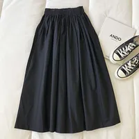 Women Black skirt midi High waist korean style Pleated a line Vintage Clothing 2025 new Summer Casual Fashion Ladies Work Wear - Image 2