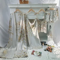 5pcs Floral Print Long Sleeve Robe Cami Dress Cami Top Ruffle Hem Shorts Simple Pajamas Sets for Women - Image 2