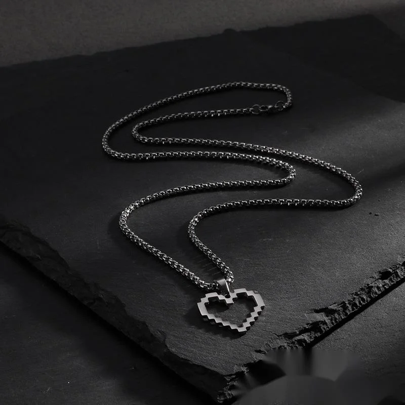 Pixel Heart Pendant Necklace - Personalized Titanium Steel Jewellery_voghion.com