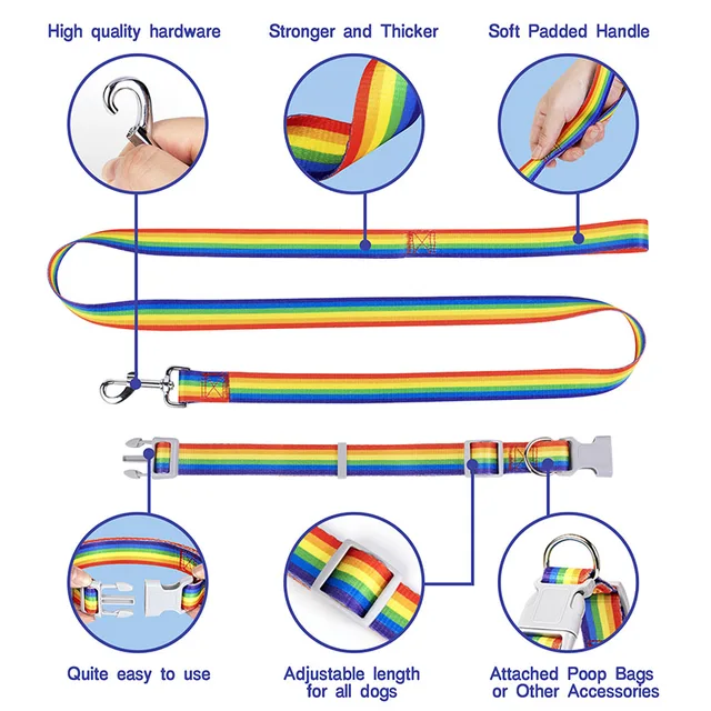 New Rainbow Walking Dog Rope Large Medium And Small Dog Traction Rope Snap On Pet Collar Nylon Strap Woven Dog Pet Accessories 3