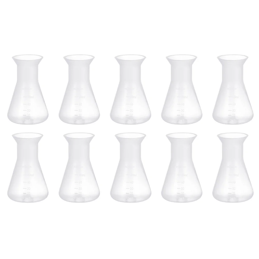 

Боросиликатная пластиковая колба, 10 шт., пластиковая колба 50 мл, колба для закипания, колба Erlenmeyer, научный эксперимент, лабораторные принадлежности, лаборатория