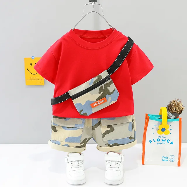 New Summer Baby Clothes Suit Children Fashion Boys Girls Cartoon T-Shirt Shorts 2Pcs/set Toddler Casual Clothing Kids Tracksuits Red