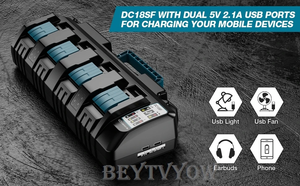 4 Port Battery Charger for Makita 14.4V-18V Lithium Batteries Charger Rapid Char