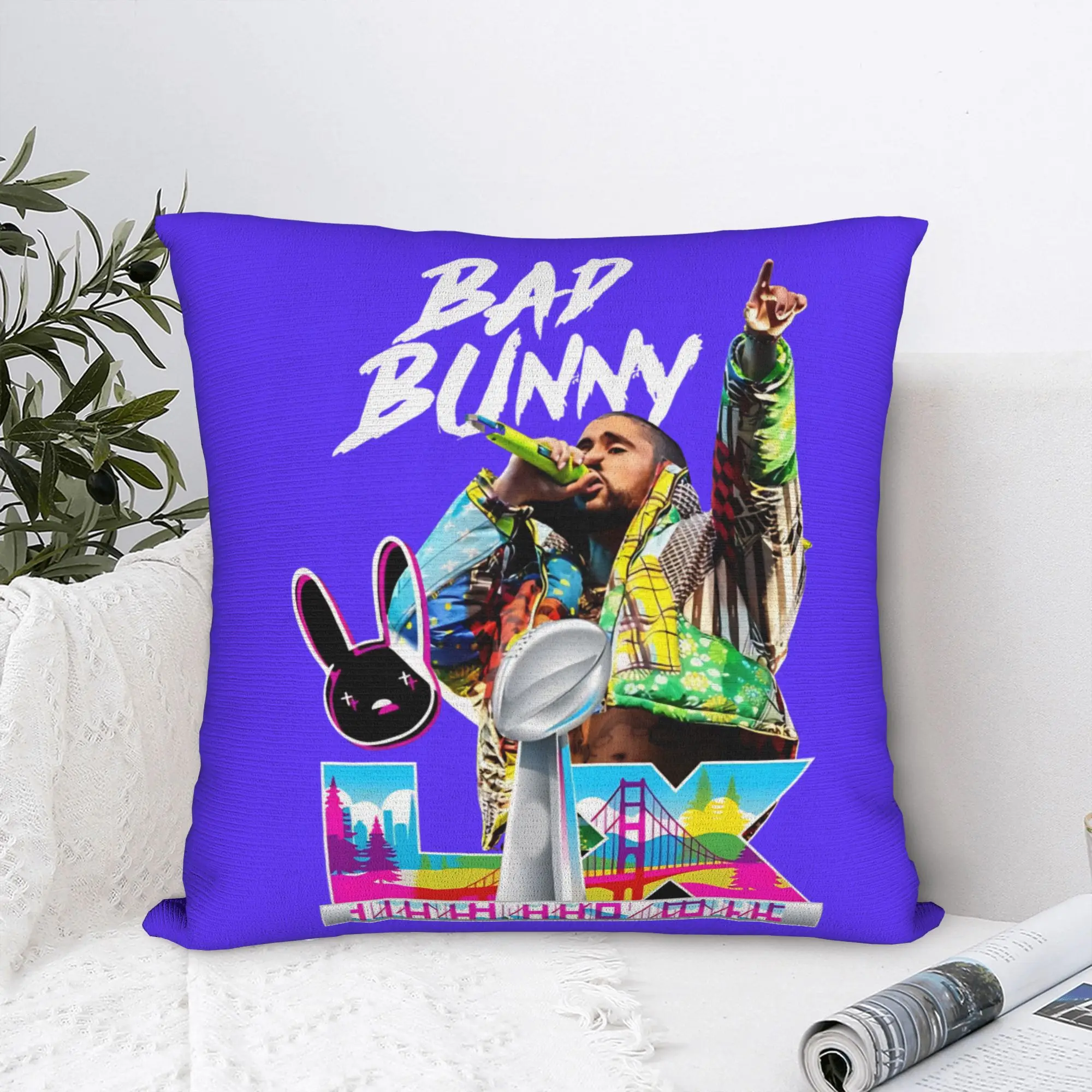 Pillow Case Rapper Bad Bunny Singer Square Pillow Case Polyester Throw Pillow Novelty ...