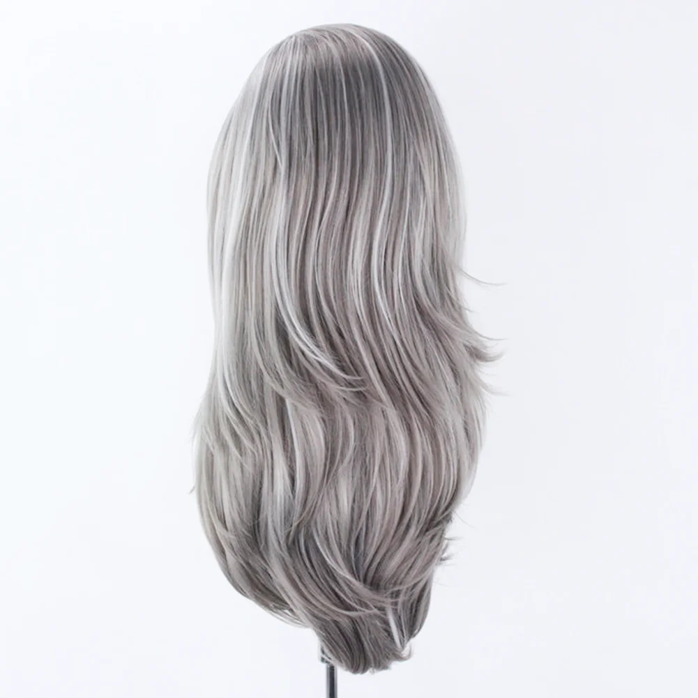 AIMEYA Synthetic Lace Front Wig Highlight White/Gray Lace Wigs for Women Natural Wave Wig Grey Cosplay Wigs Heat Resistant Fiber