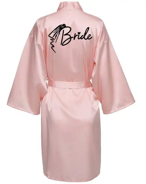 Women Satin Bathrobe Wedding Party Team Bride Robe With Black Letters Kimono Satin Pajamas Bridesmaid Bathrobe SP033