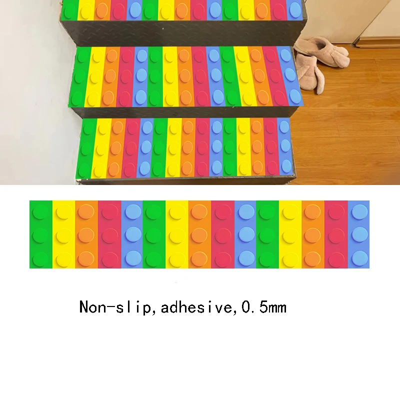 3D stair sticker color building block vinyl sticker kids room renovation Non-slip 4 off x 100 x 25 cm (39.3"x9.84")