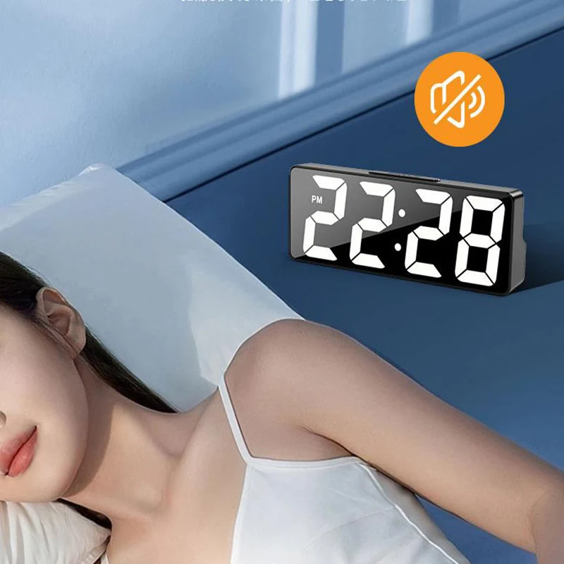 Digital Clock LED Alarm Clock Bedroom Electronic Desktop With Temperature Display Adjustable Brightness 12/24 Hours