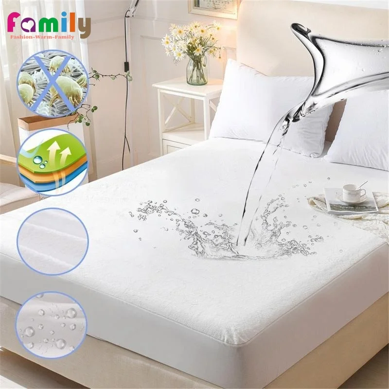 

Waterproof Mattress Protector Knitted Terry Cloth 100% Hypoallergenic Fitted Cotton Bed Cover Twin Full Queen Bedspreads Printed