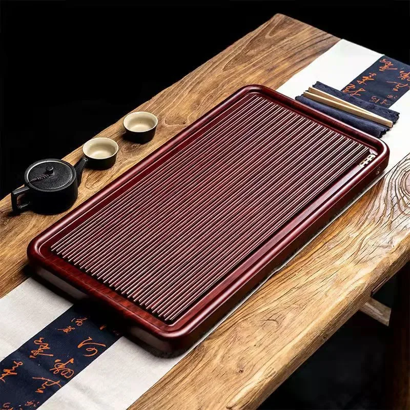 Large Size Solid Wood Tray Retro Ebony Tea Tray Light Luxury Drainage Tea Table Living Room Tea Ceremony Tool Chinese Teaware