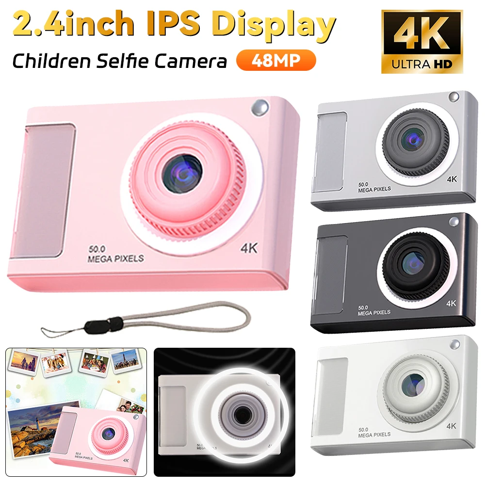 IPS 디스플레이 4K 디지털 카메라, 48MP HD 미니 비디오 카메라, 필 라..