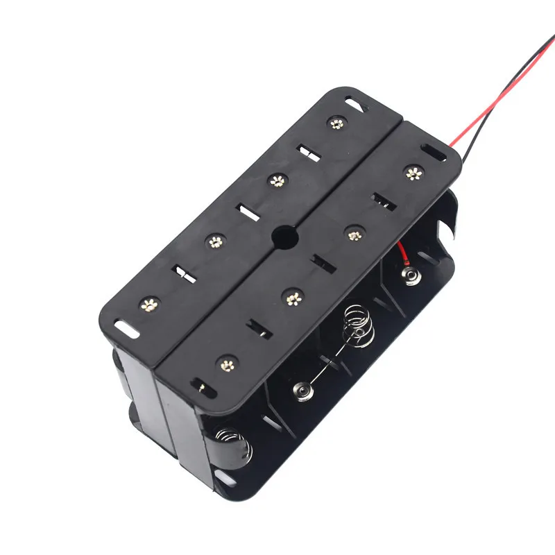 12V 8슬롯 D 사이즈 DIY 배터리 홀더 보관 케이스 박스, 뒤집어 놓는 형태의 컨테이너, 검정색 및 빨간색 전선 포함, 1.5V D형 배터리용