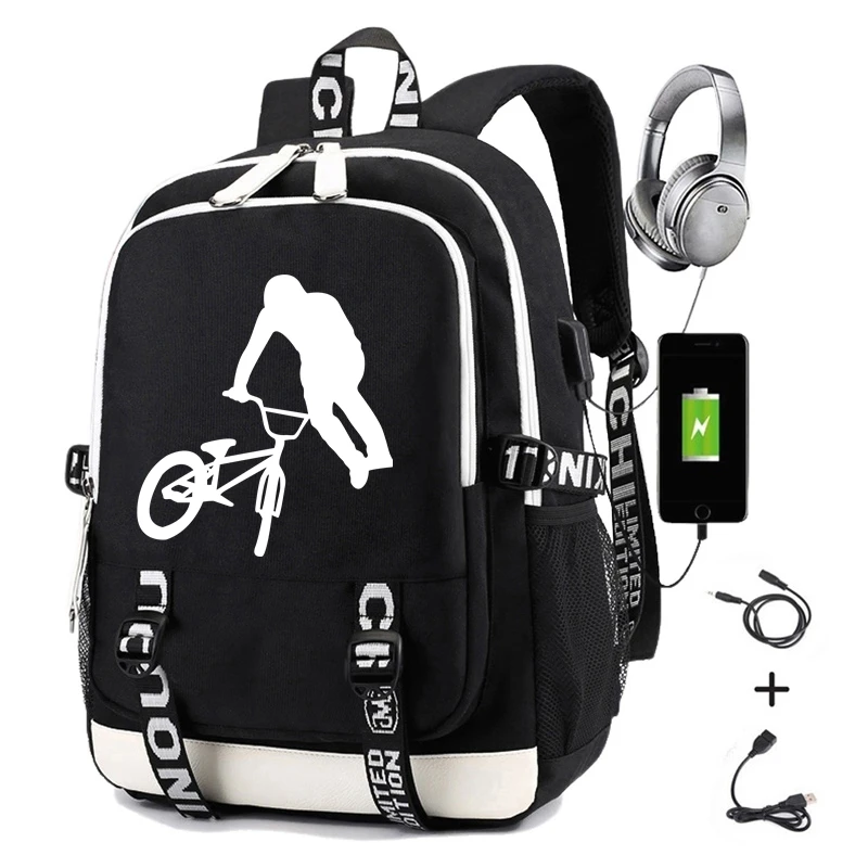 

Extreme Sports School Backpack for College Students Book Bags Women Rucksack Print BICYCLE BMX Men Travel Backpacks