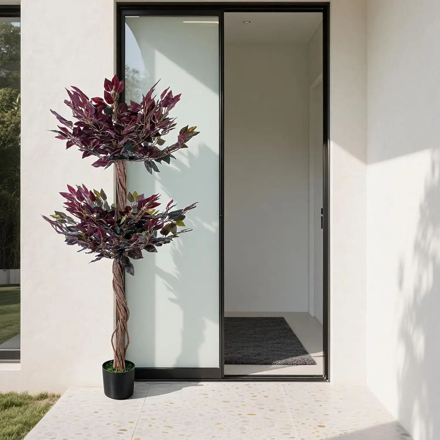 2 Stück Künstlicher Ficus-Baum Großer Künstlicher Banyanbaum mit Echtem Holzstamm & Naturgetreuen Blättern Künstliche Seidenpflanzen für Heim- und Bürodekoration – Detail 7
