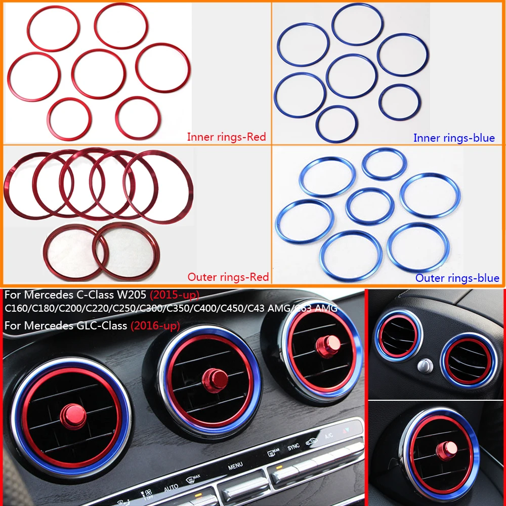 

7Pcs Car AC Air Vent Outlet Outer Inner Rings Frame Cover Trim For Mercedes Benz C GLC W205 C253 X253 Auto Interior Circles Set