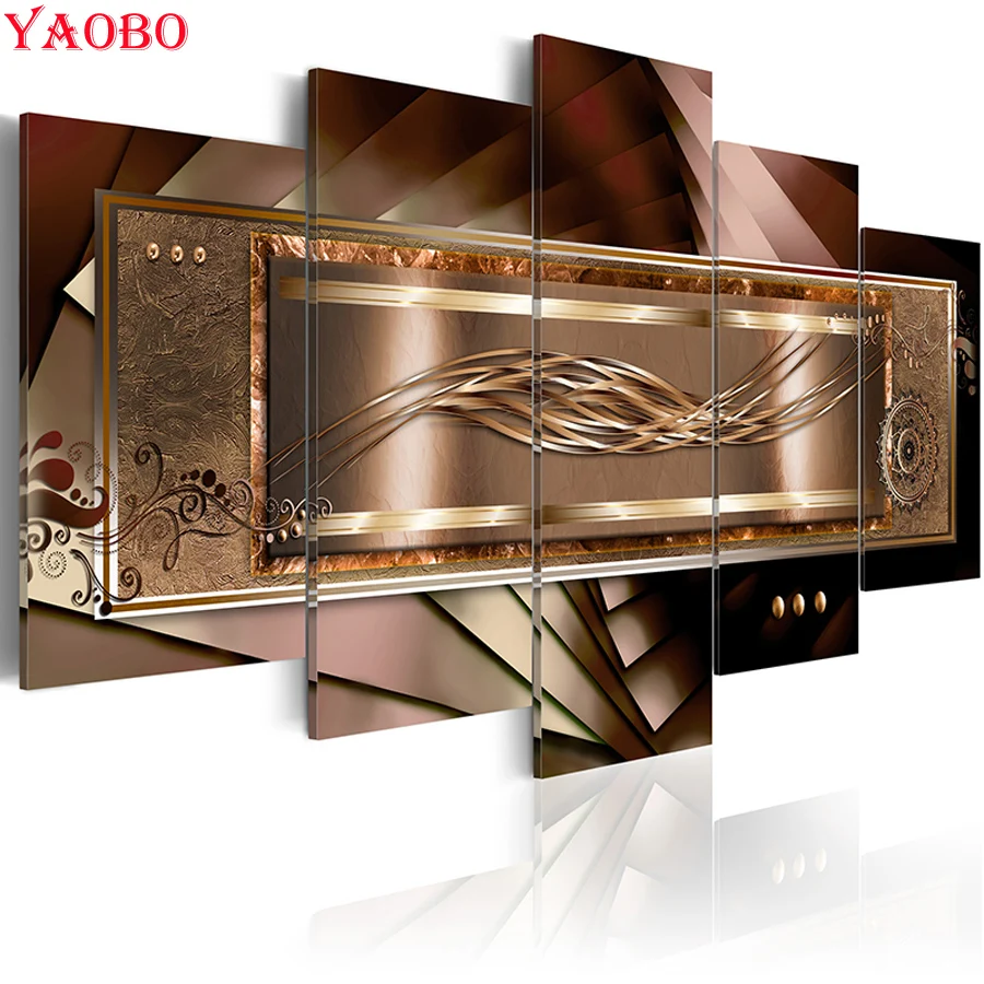 

5 Pcs Diamond Embroidery Abstract Art 5D DIY Diamond Painting Golden Luxury Modular Painting Diamond Mosaic Rhinestone Gift