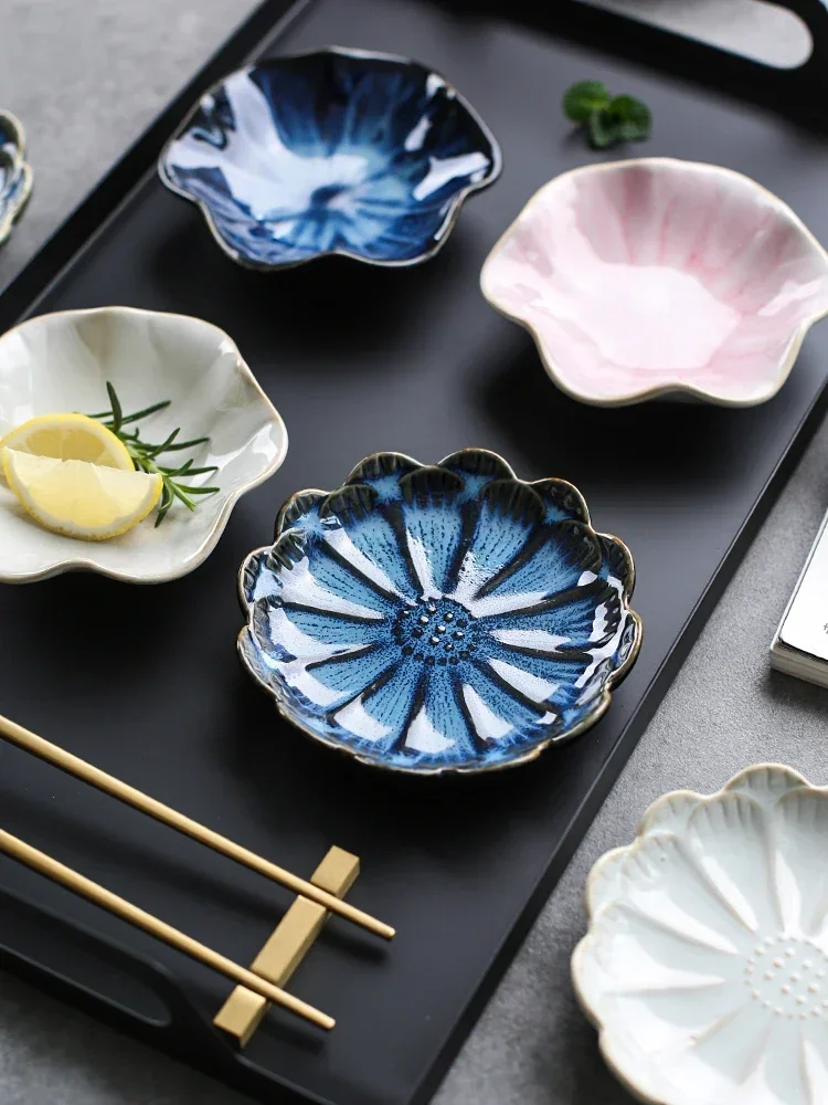 Sauce Plate 4.5 Inch Chinese Ceramic Refreshments Plate Spice Dish Dessert Plate Dipping Sauce Multi-purpose Ceramic Storage Tray