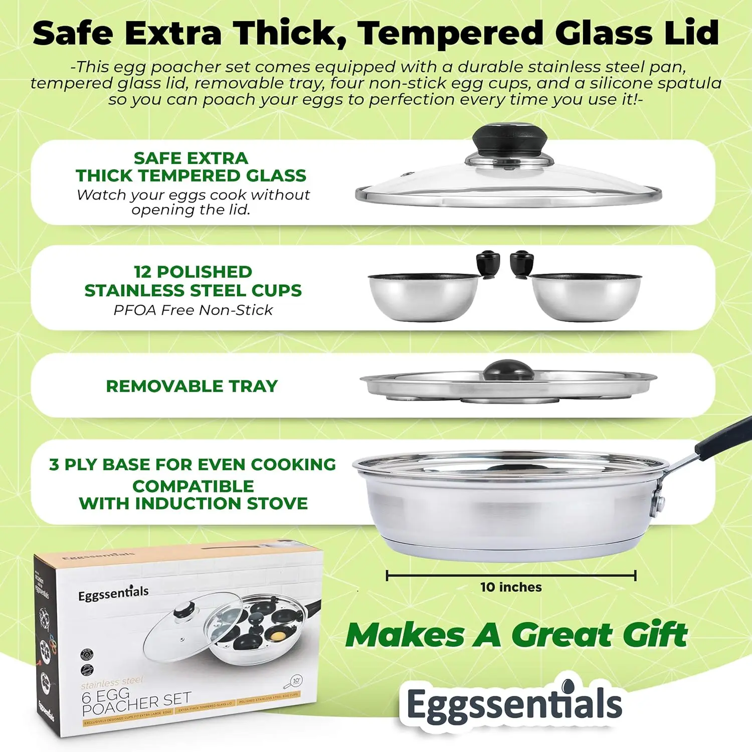 Poached Egg Maker Stainless Steel Egg Poacher Pan Food Grade Safe 6