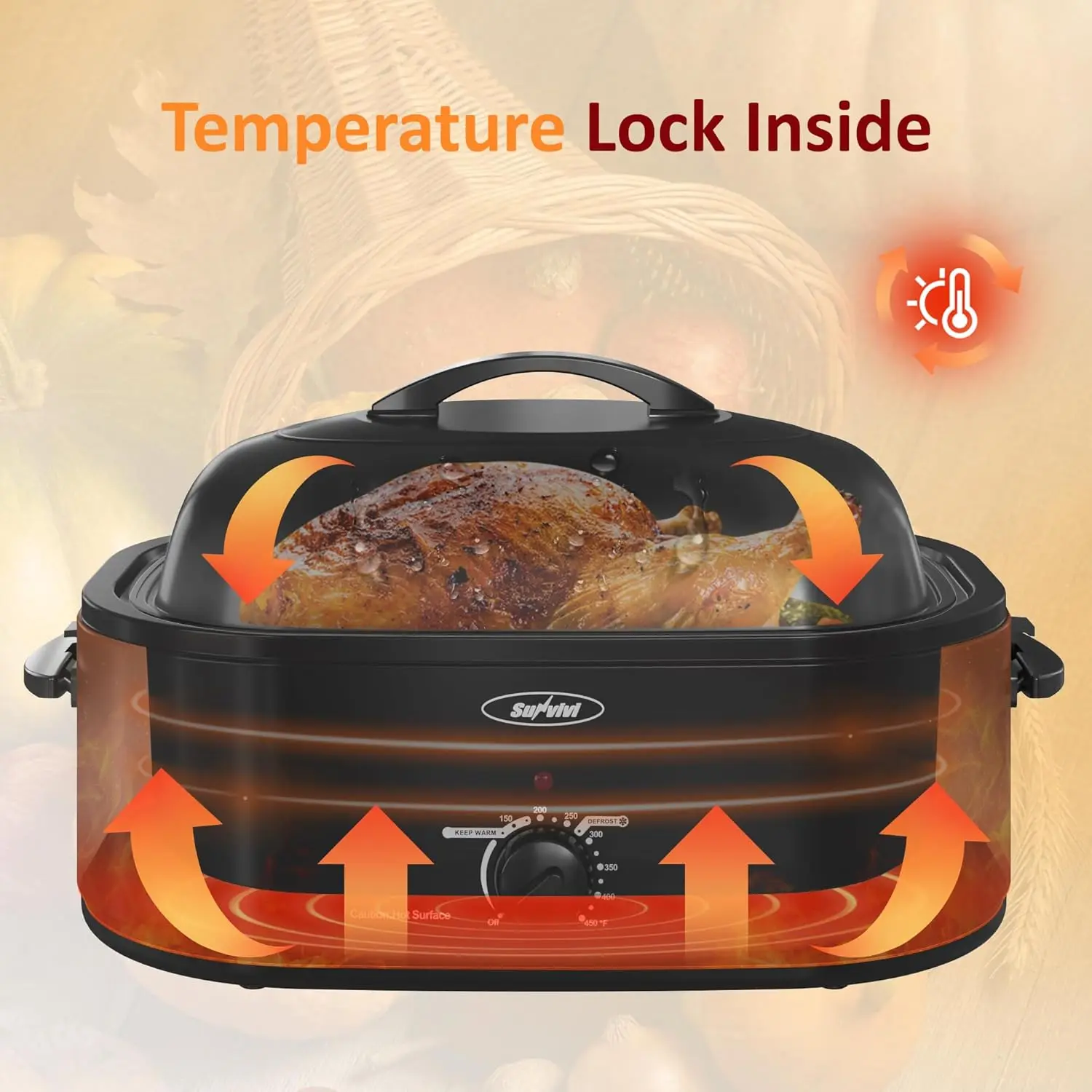 Quart Roasting Oven with Self-Basting Lid Removable Pan,Turkey Roaster Oven with 150 to 450F Temperature Control Cool-Touch Hand 2