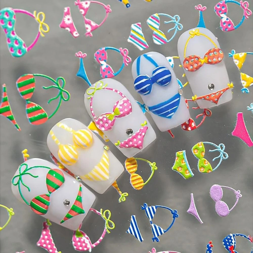 Summer Vibes Nail Art Stickers - Colorful Embossed Beach Design