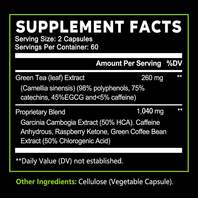 Garcinia Cambogia, Green Tea Extract, Promotes Fat Burning, Suppresses Appetite, Supports Weight Management