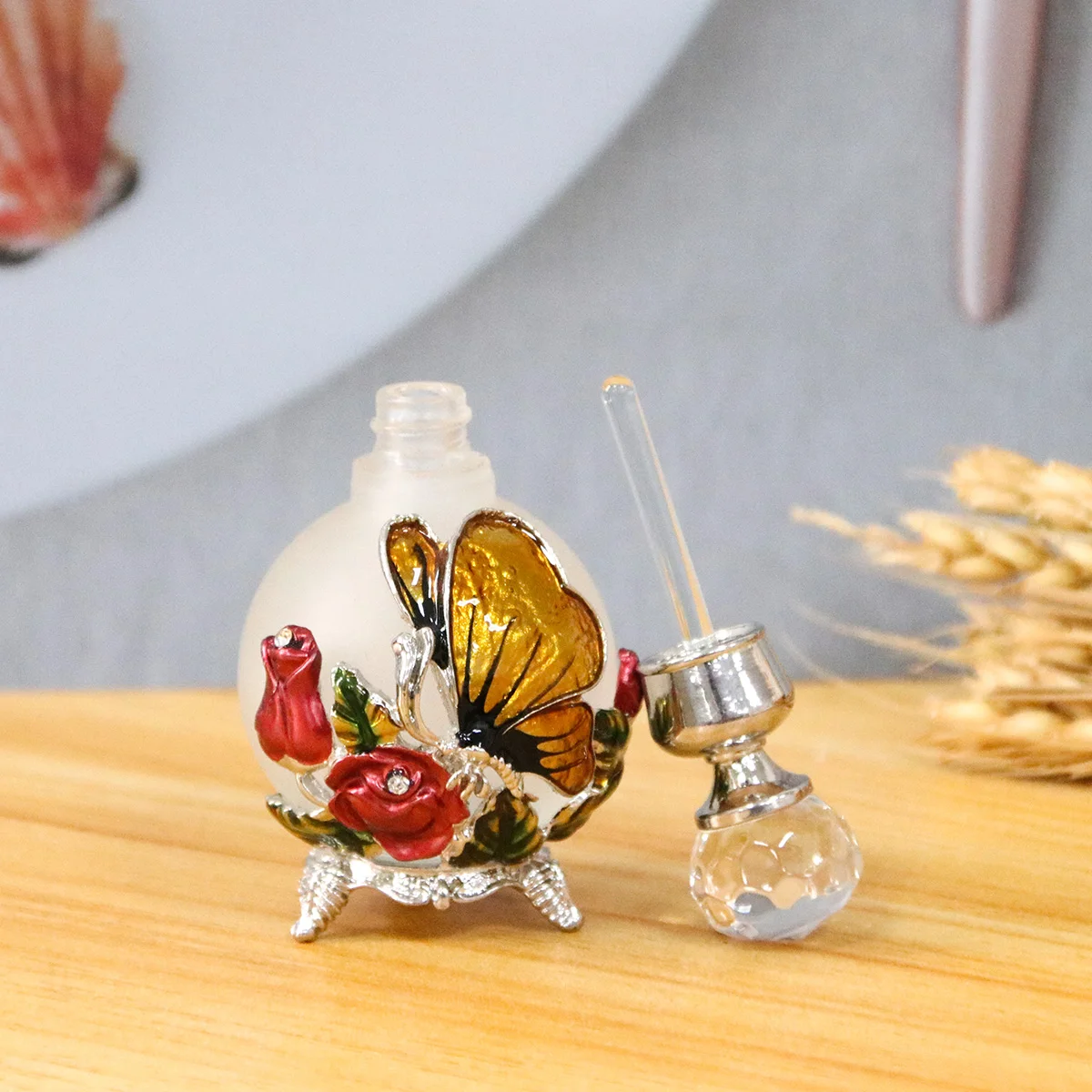 25ml Decorative Butterfly Rose Bottle with Zinc Alloy Metal Detailing and Glass Interio... - SKU PBGS2004 - UGI Packaging