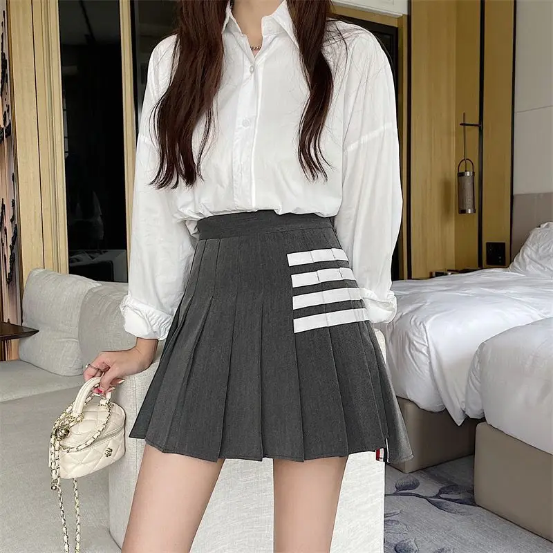 

Y2k New Summer Retro Slim Women Skirt High Waist Personality Asymmetry Striped Short Anti-glare Lining School Style Mini Skirts