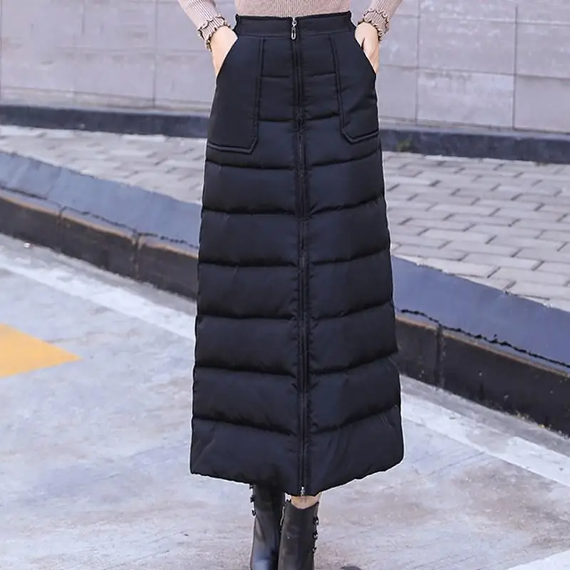 Women Down Cotton Skirt 2022 Thicken Skirt Warm Long Skirt Winter Skirt for Women Korean Long Skirt Women Black Skirt Down Skirt lixada winter warm down booties