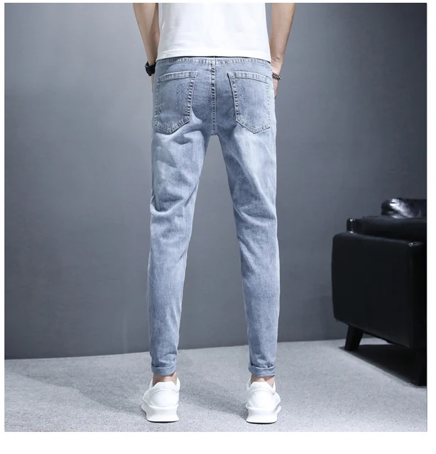 Light Grey Damage Jeans For Men Mens Skinny Ripped Jeans Grey