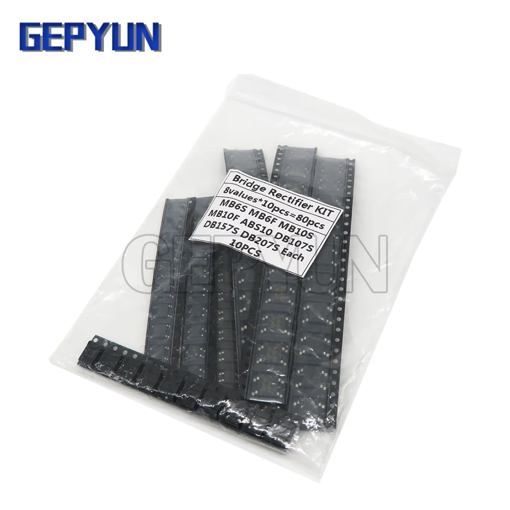 Набор мостовых Выпрямителей 80 шт., в ассортименте MB6S MB6F MB10S MB10F ABS10 DB107S DB157S DB207S, 8 значений * 10 шт.