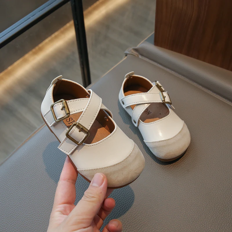 

Korean Style Retro Children Leather Shoes 2023 Spring Autumn New Shallow Kids Loafers Flats Drop Shipping Baby First Walker Shoe