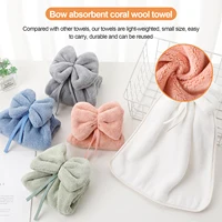 Bowknot Coral Velvet Hand Towel For Bathroom Kitchen Microfiber Soft Hanging Loops Quick Dry Absorbent Cloths Home Terry Towels 6