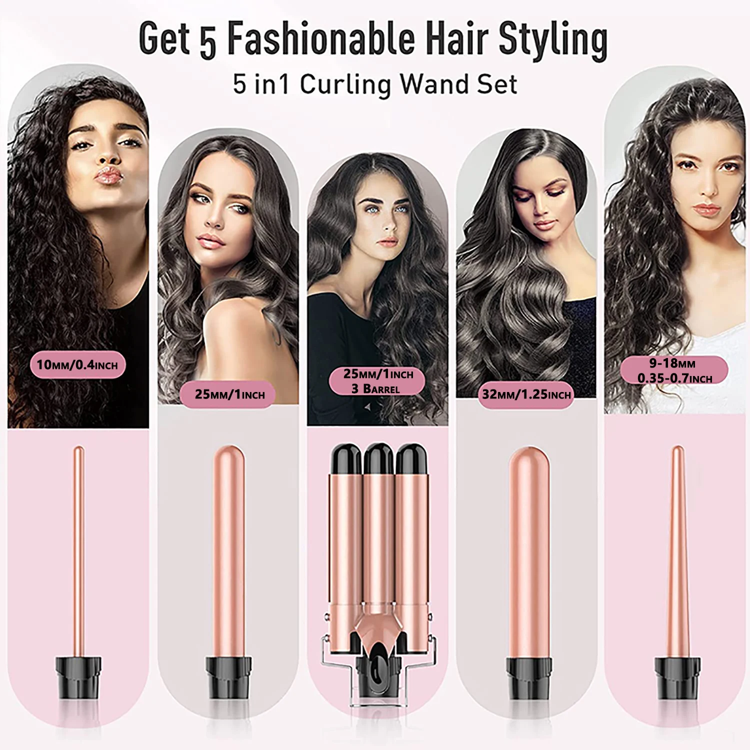 Hair Curler hair curler hair iron 5 in 1 Hair Waver Curling Iron 3 Barrel Hair Crimper with Fast Heating Up 0.4-1.25 Inch Crimper Wand Curler for All Types