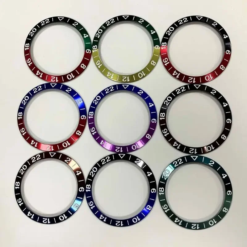 Aluminum Sloping Watch Bezel Insert with GMT Font, 38x30.5mm