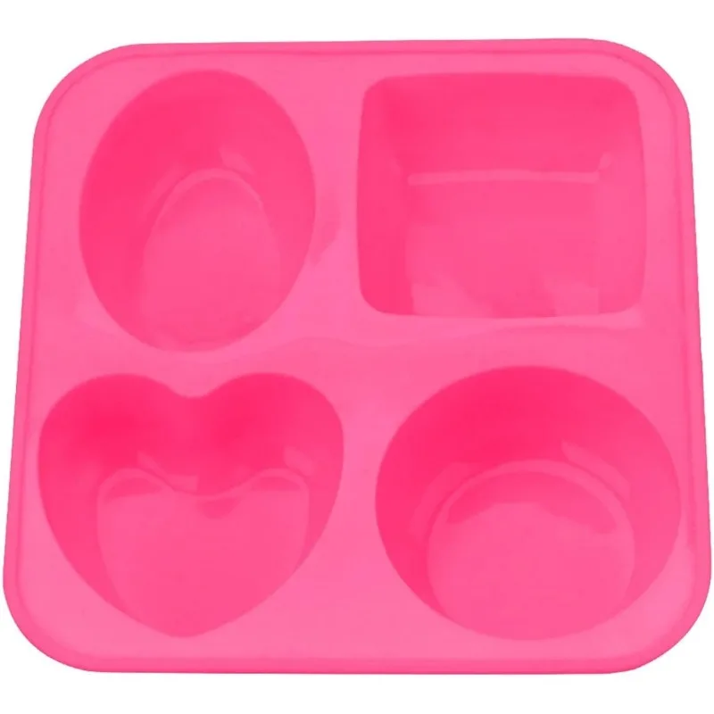 Silicone Mold 4-cavity Silicone Soap Mold, Round Oval Heart-shaped Square Handmade Soap Making, Portable DIY Process, Convenient