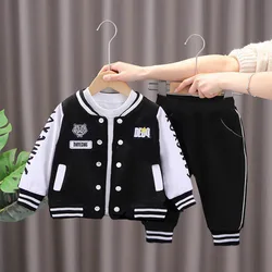 Toddler Boy Cartoon Tiger Baseball Coat & Pants 2-Piece Sports Outfit - 5T(Size 120) (Black)