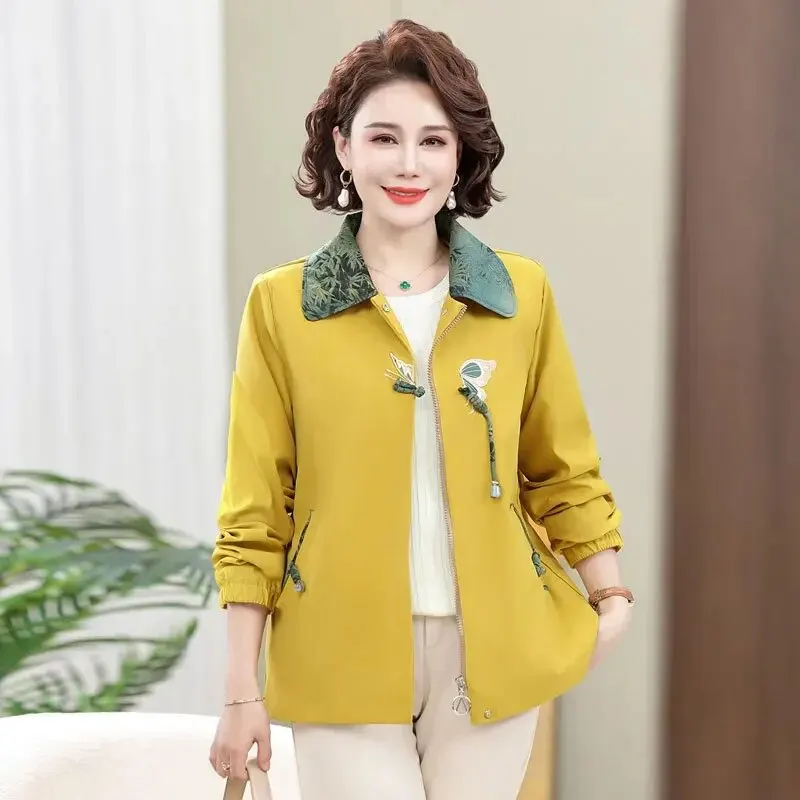 세련된 중년 노년 재킷, 엄마 용수철, 스타일리시 가디건, 어려 보이는 상의, 바람막이 가을