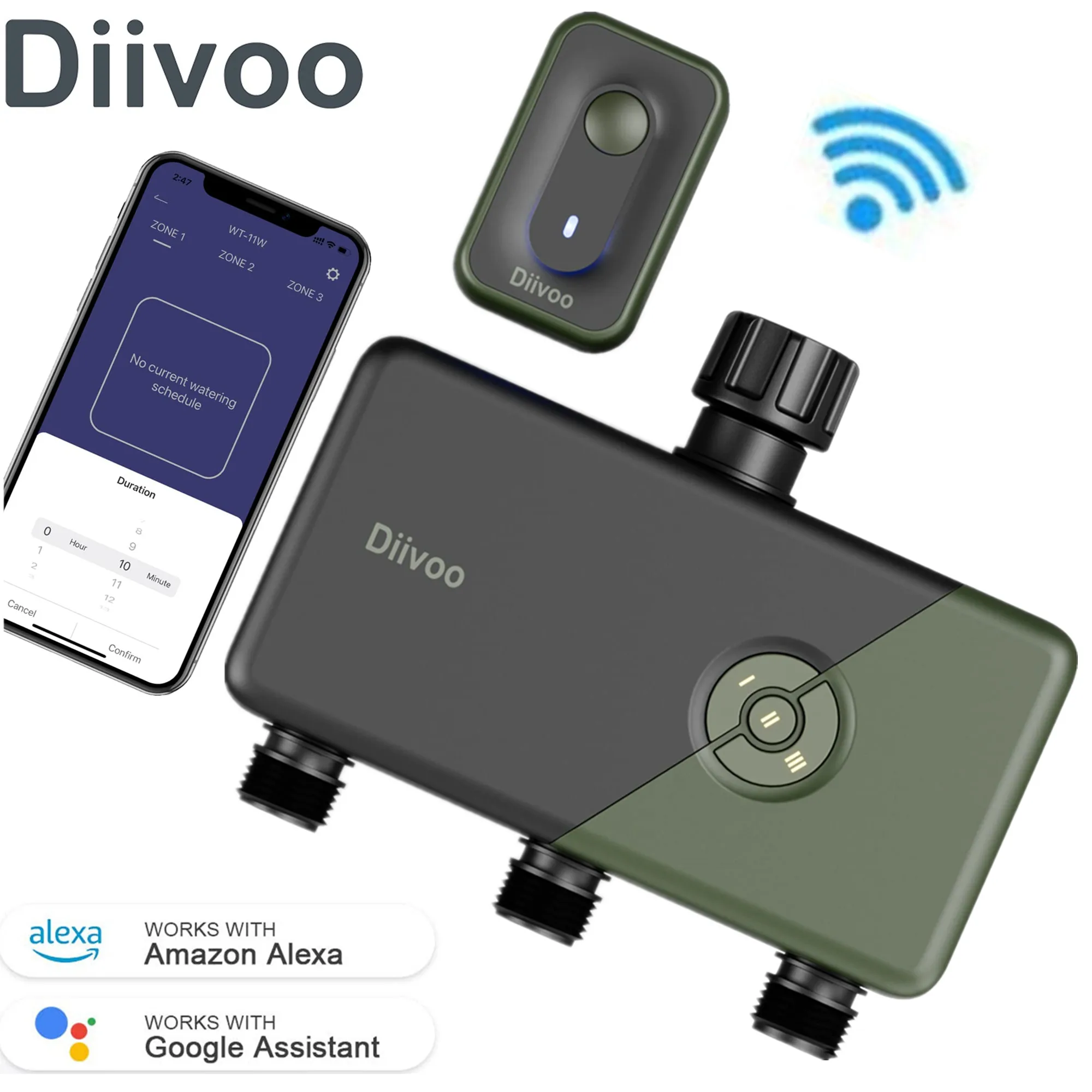 Diivoo 1/2/3 Zone Garden WiFi Water Timer Wifi Automatic Drip Irrigation Controller Water Valve Garden Automatic Watering System