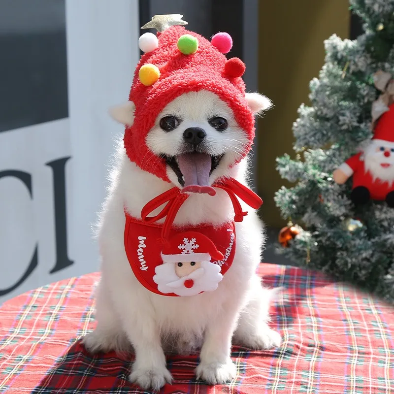 Christmas Dog Hats Puppy Dog Bib Santa Claus Elk Pet Costumes Lovely Autumn and Winter Clothes Cat Hat Big Dog New Year Dress Up
