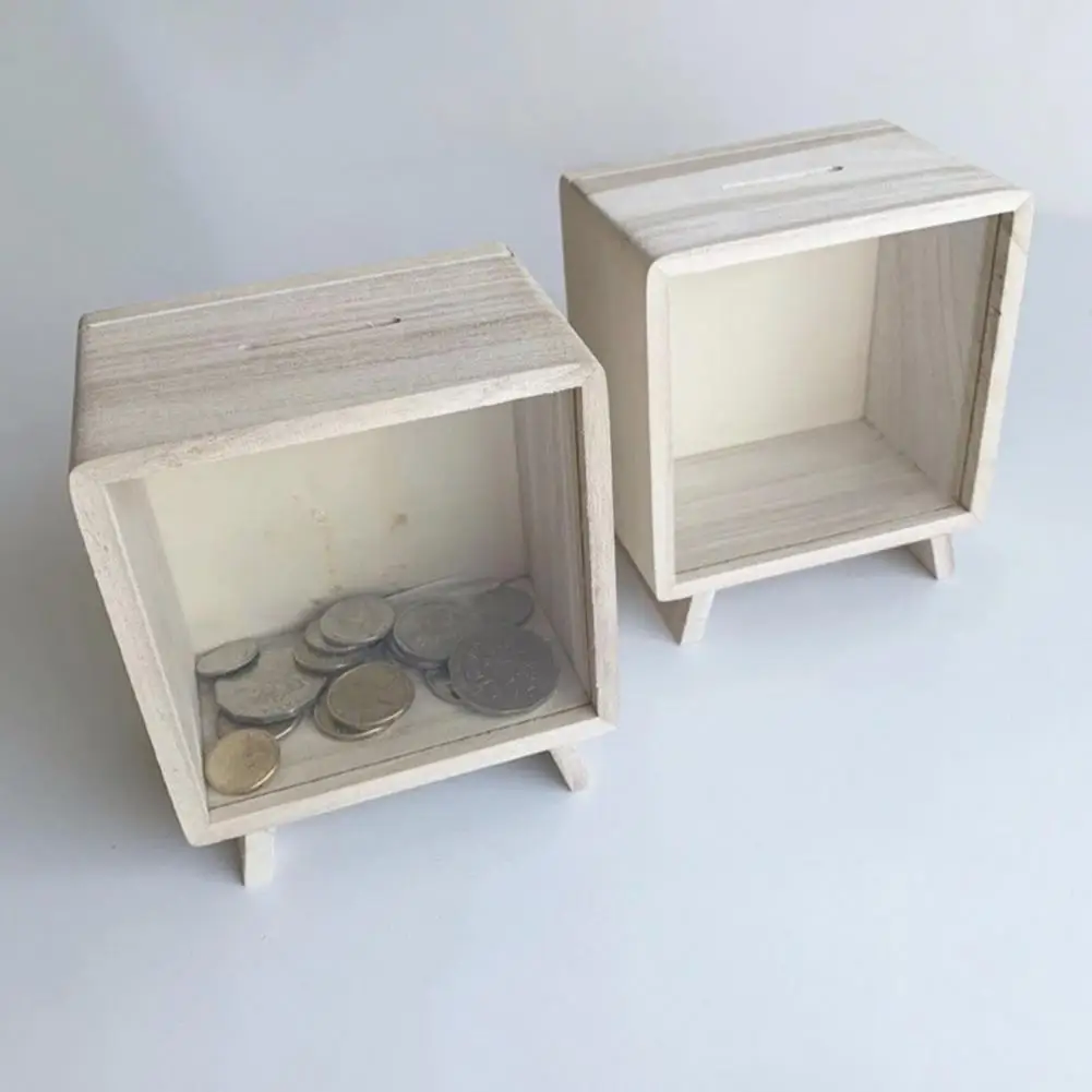 Wooden Piggy Bank with Whiteboard Marker Only Into Money Clear Window Coin Storage Jar Savings Boxes Money Box Kids Money Bank 4