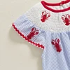 Newborn Baby Girl Crawfish Smocked Bubble Romper Lobster Ruffle Short Sleeve Bodysuit Jumpsuit Summer Outfits 5