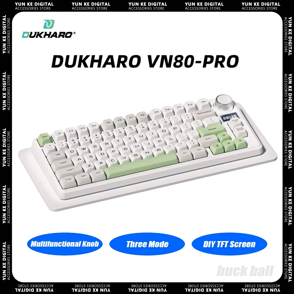 

Механическая клавиатура DUKHARO VN80Pro, многофункциональная игровая клавиатура «сделай сам» с TFT-экраном и функцией горячей замены, три режима, прокладка, для ПК и геймеров Mac