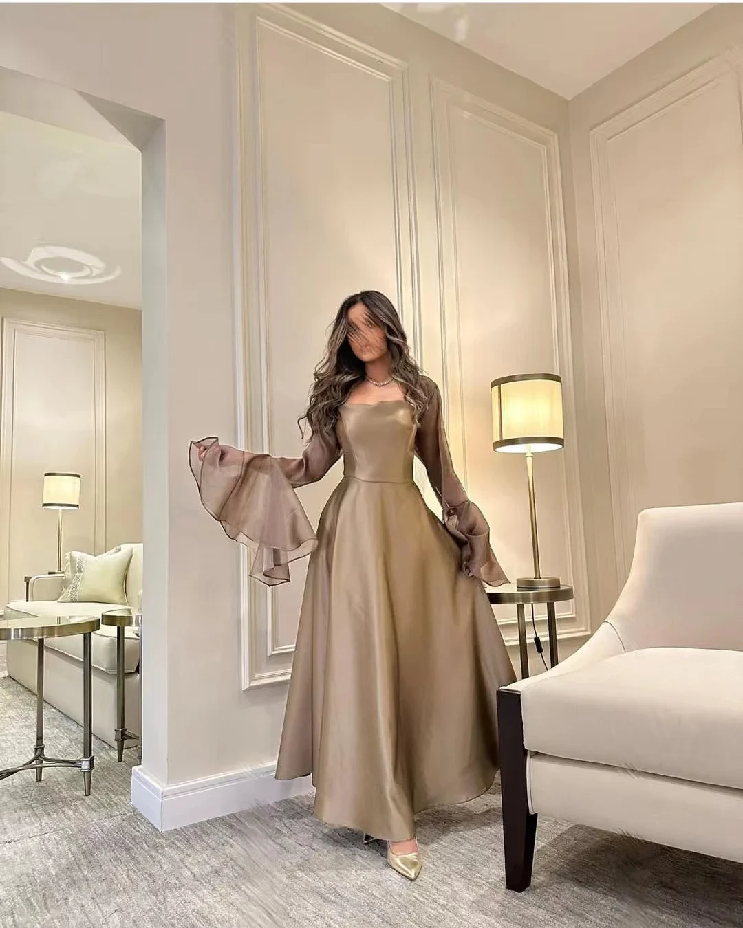 Square Neck Flare Sleeve Women Elegant Evening Party Dress Dubai 2023 فستان سهرة نسائي AsaNagi Satin Evening Dresses