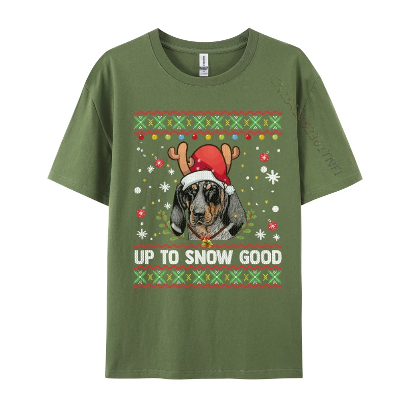 Birthday Pure Cotton T Shirts for Male Short Sleeve Slim Fit Tops Shirt 2024 Popular Summer O-Neck Tee Shirt Fashionable Bluetick Coonhound Dog Reindeer Ugly Christmas Sweater armygreen