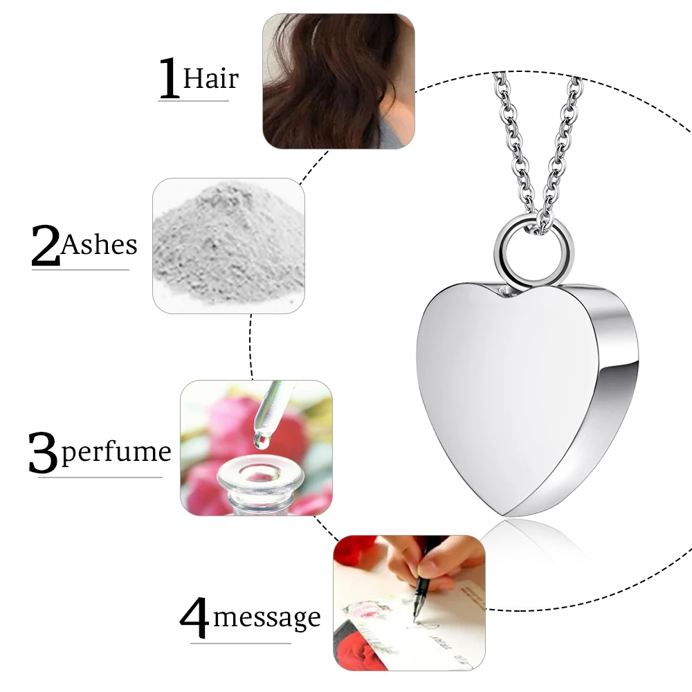 Small Heart Cremation Urn Necklace Carved Locket for Ashes Stainless Steel Memorial Ash Pendant Keepsake Jewelry 5 Small Heart Cremation Urn Necklace Carved Locket for Ashes Stainless Steel Memorial Ash Pendant Keepsake Jewelry 5